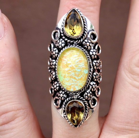 New Huge Triplet Opal and Citrine 925 Silver Statement Ring. - Picture 1 of 9